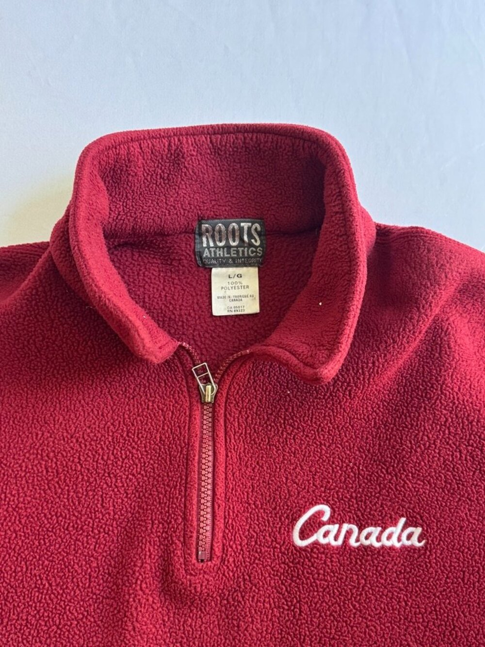 Vintage 90s Roots Athletics Quarter-Zip Fleece - Mens L - Made in Canada